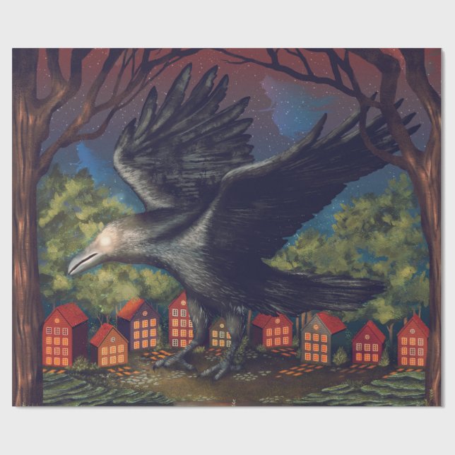 Raven Moonlight Hexen Halloween Nacht Geschenkpapier (Flach)