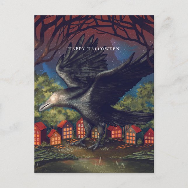 Raven Moonlight Hexen Halloween Nacht Postkarte (Vorderseite)