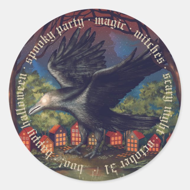 Raven Moonlight Hexen Halloween Nacht Runder Aufkleber (Vorderseite)