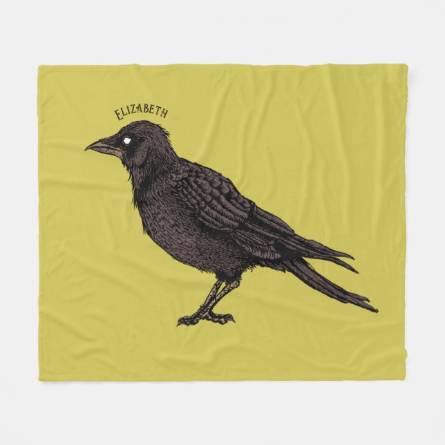 Raven Name Creepy Crow Bright Gothic Ink Art Fleecedecke (Vorderseite (Horizontal))