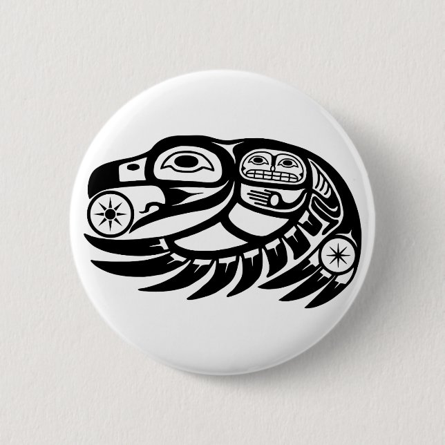 Raven Native American Design Button (Vorderseite)