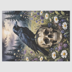 Raven on a Skull Decoupage Seidenpapier
