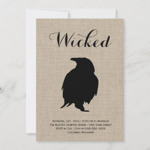 Raven on Burlap Halloween Party Invitation