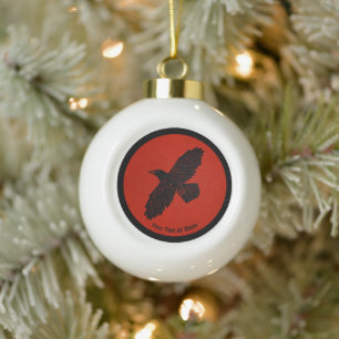 Raven on Red Keramik Kugel-Ornament
