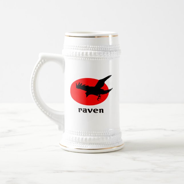 Raven on red sun bierglas (Links)