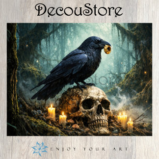 Raven on Skull in the Forest Decoupage Seidenpapier