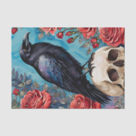 Raven on Skull Rote Rosen Aquamariner Hintergrund Seidenpapier