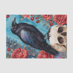 Raven on Skull Rote Rosen Aquamariner Hintergrund Seidenpapier