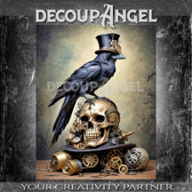 Raven on Skull with Steampunk Accents Decoupage