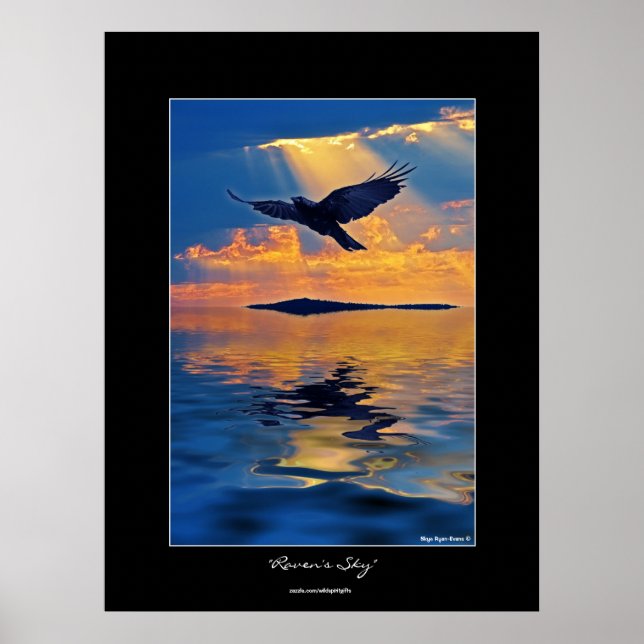 Raven on Sunset Wildlife Fantasy Art Poster (Vorne)