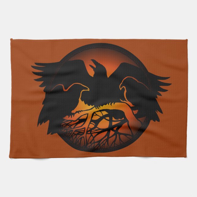 Raven Plate First Nations Raven Art im Dienste von Geschirrtuch (Horizontal)