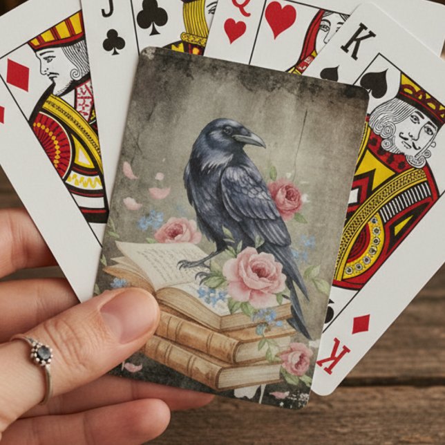 Raven & Roses - Vintage Floral Spielkarten (Dark Academia Raven, Books and Roses playing cards
)
