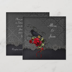 Raven Rote Rosen Black Gray Damask Einladung