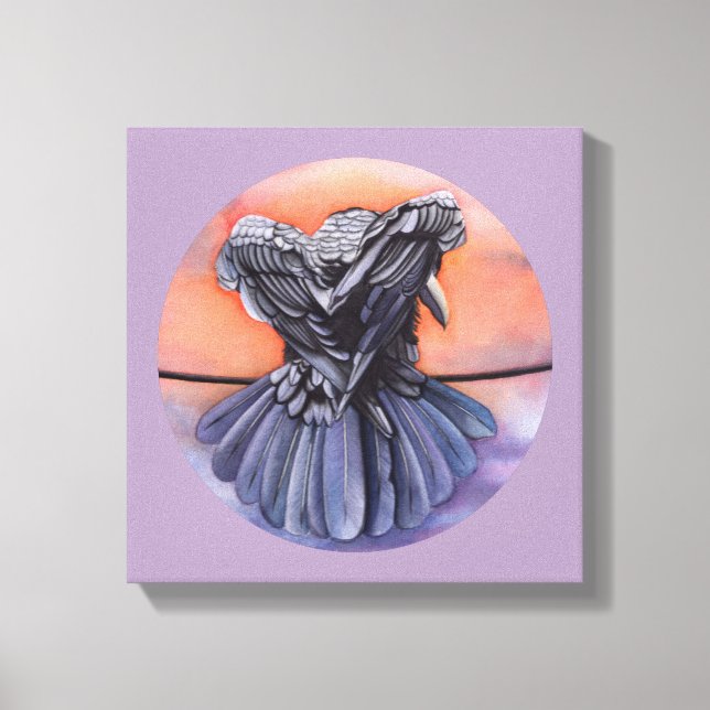 Raven Ruffling Feathers Rooding Crow Bird Art Leinwanddruck (Vorderseite)