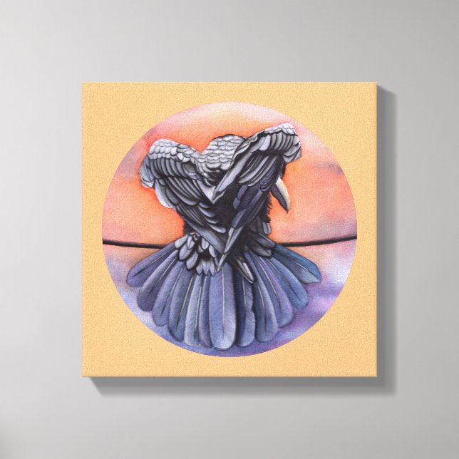 Raven Ruffling Feathers Rooding Crow Bird Art Leinwanddruck (Vorderseite)