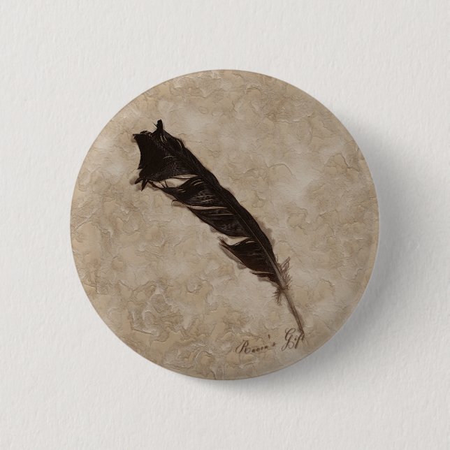 Raven’s Feather Bird-lover Crow design Button (Vorderseite)
