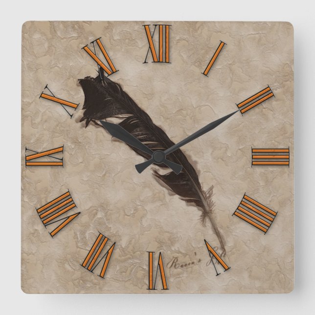 Raven’s Feather Bird-lover Crow design Quadratische Wanduhr (Vorderseite)
