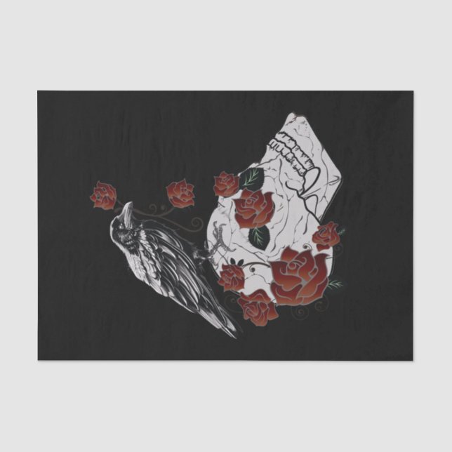 Raven, Skull & Rose Geschenkpapier Seidenpapier (Vorderseite)