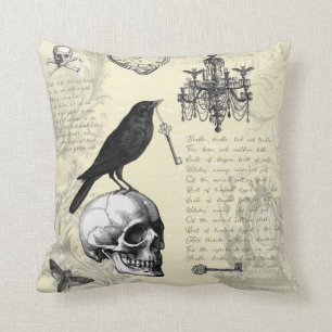 Raven Skull und Chandelier Gothic Halloween Kissen