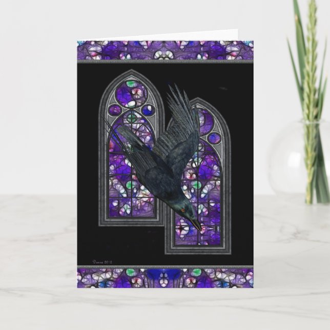 Raven Stached Glass Gothic Blank Grußkarte Karte (Vorderseite)