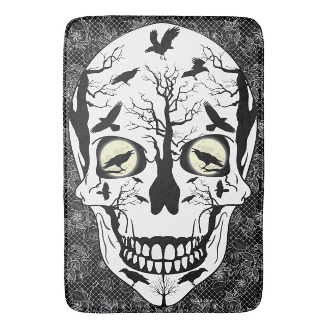 Raven Sugar Skull Skeleton Bath Mat Badematte (Vorderseite Vertikal)