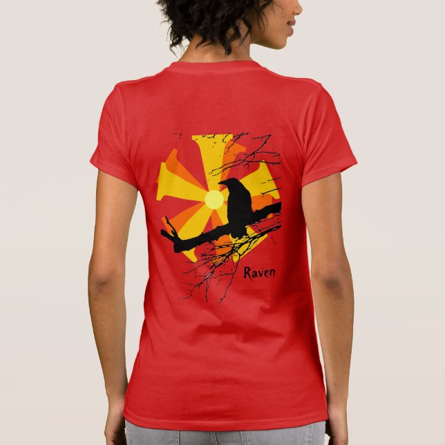 Raven Sun mit Baumzweigen T-Shirt (Rückseite)