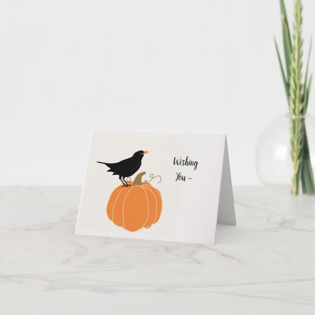 RAVEN SUR LA CARTE CITROUILLE HALLOWEEN/AUTOMNE (Devant)