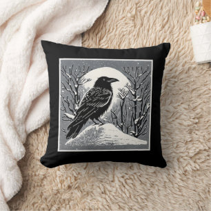 Raven: Talkeetna, Alaska schwarz und weiß Kissen
