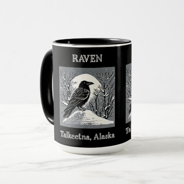 Raven: Talkeetna, Alaska schwarz und weiß Tasse (Vorderseite Links)