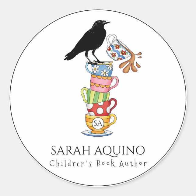 Raven & Tea Cups Buchautoren für Werbezwecke Runder Aufkleber (Vorderseite)