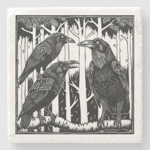 Raven und ihre Kinder in den Bäumen Steinuntersetzer