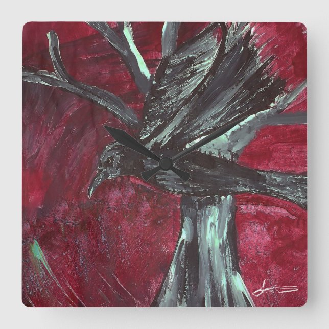 Raven Wall Clock Quadratische Wanduhr (Vorderseite)
