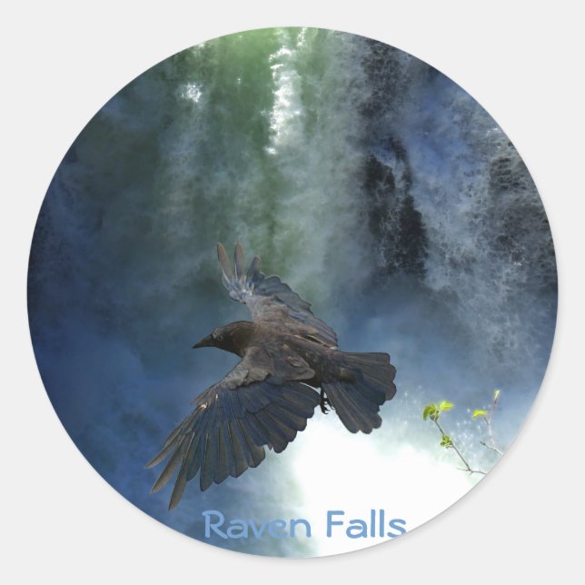 RAVEN & WASSERFALL Naturgeschenke Runder Aufkleber (Vorderseite)