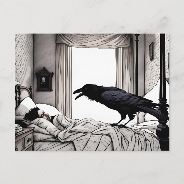 Raven Watching Sleeping Pop Postkarte (Vorderseite)