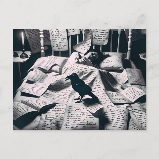 Raven Watching Sleeping Woman Postkarte (Vorderseite)