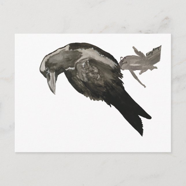 Raven Watercolor Postcard Postkarte (Vorderseite)