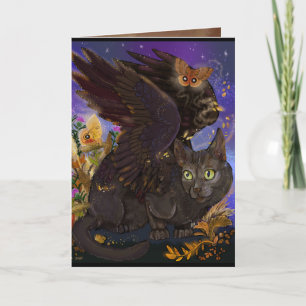 Raven Winged Autumn Magic Cat Dankeskarte