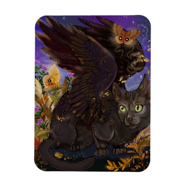 Raven Winged Autumn Magic Cat Magnet (Vertikal)