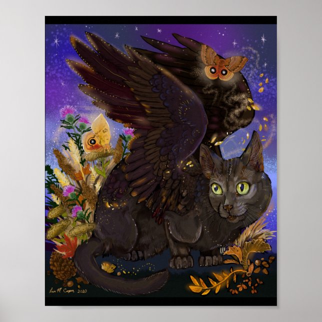 Raven Winged Autumn Magic Cat Poster (Vorne)
