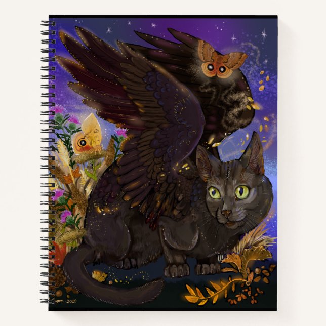 Raven Winged Autumn Magic Cat Sketchbook Notizbuch (Vorderseite)