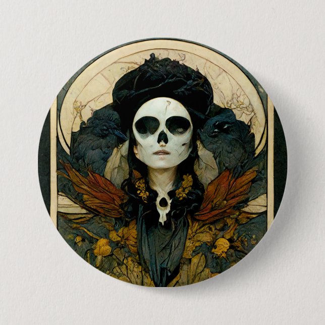 Raven Witch Fantasy Horror Goth Gothic Button (Vorderseite)