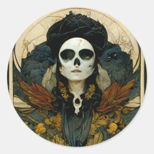 Raven Witch Fantasy Horror Goth Gothic Runder Aufkleber