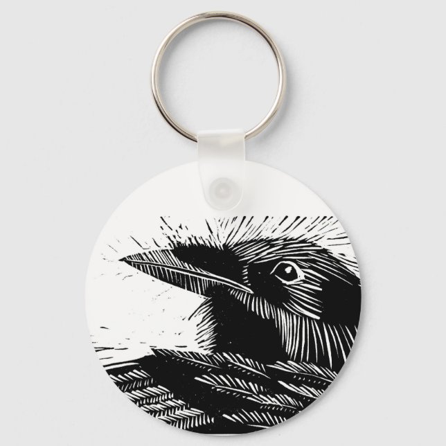 Raven Woodcut Schlüsselanhänger (Vorderseite)