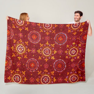 RAVENNA BYZANTINE MOSAICS,STARS,RED STARRY NIGHT FLEECEDECKE