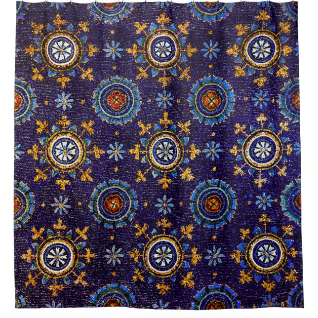 RAVENNA BYZANTINE MOSAICS, STERNE, BLAUE STARRY NI DUSCHVORHANG (Vorderseite)