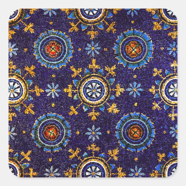 RAVENNA BYZANTINE MOSAICS, STERNE, BLAUE STARRY NI QUADRATISCHER AUFKLEBER (Vorderseite)