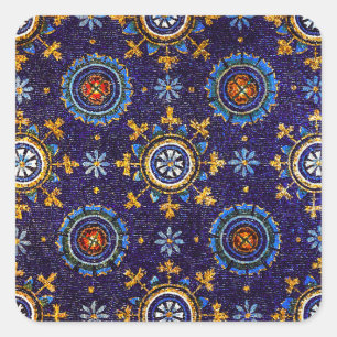 RAVENNA BYZANTINE MOSAICS, STERNEN, BLAUE STARRY N QUADRATISCHER AUFKLEBER