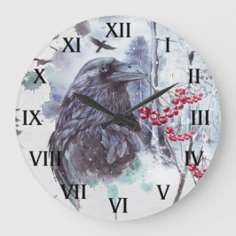 Ravens Abstrakt Watercolor Winterlandschaft | Große Wanduhr