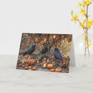 Ravens Crows mit Pumpkins Candles Edgar Allan Poe Karte