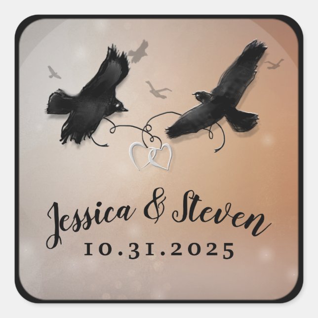 Ravens & Hearts Halloween-Aufkleber Quadratischer Aufkleber (Vorderseite)